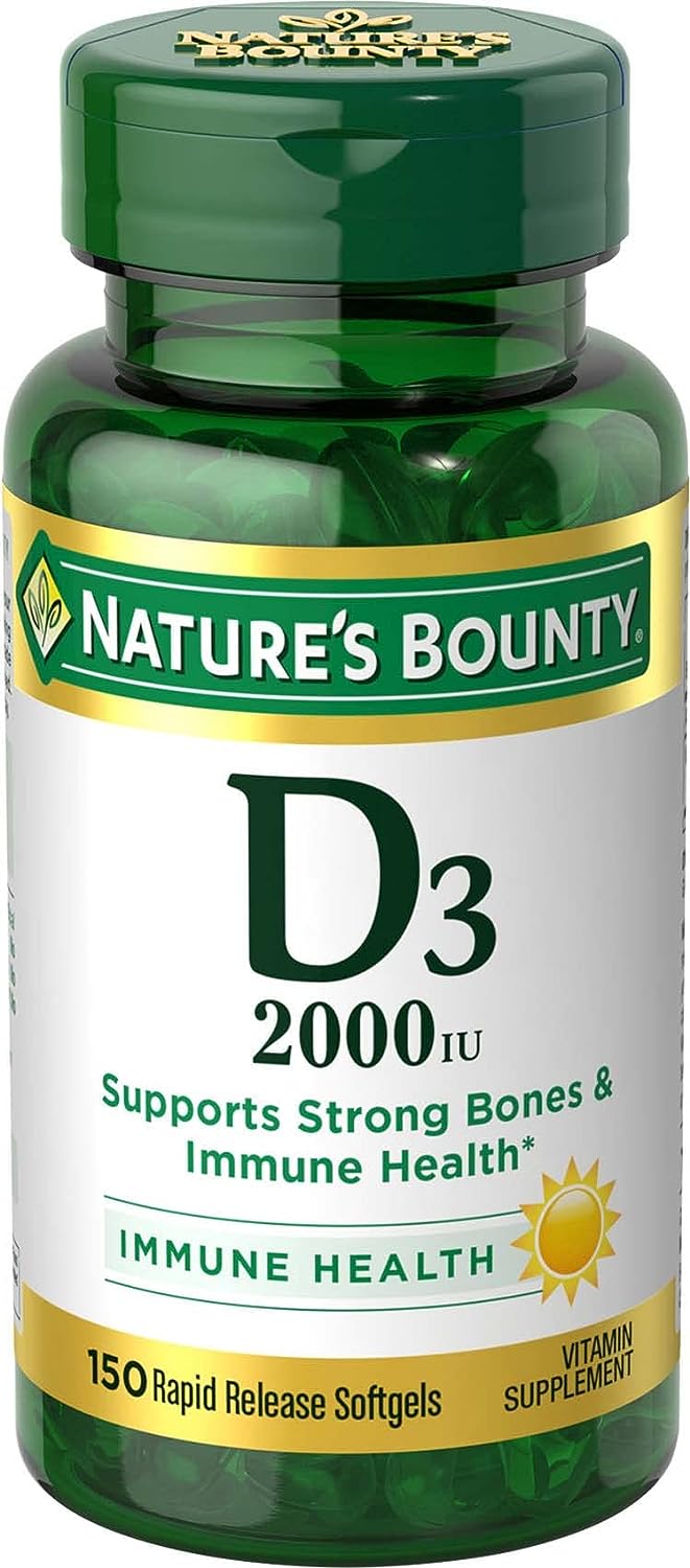 Nature's Bounty Vitamin D, Supports Immune Health & Bone Health, 2000IU Vitamin D3, 150 Softgels ,150 Count