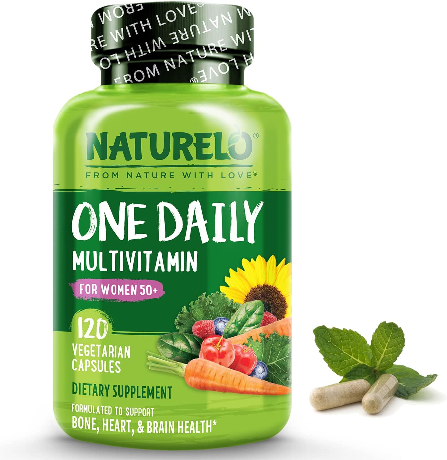 NATURELO One Daily Multivitamin for Women 50+ (Iron Free) - Menopause Support for Women Over 50 - Whole Food Supplement