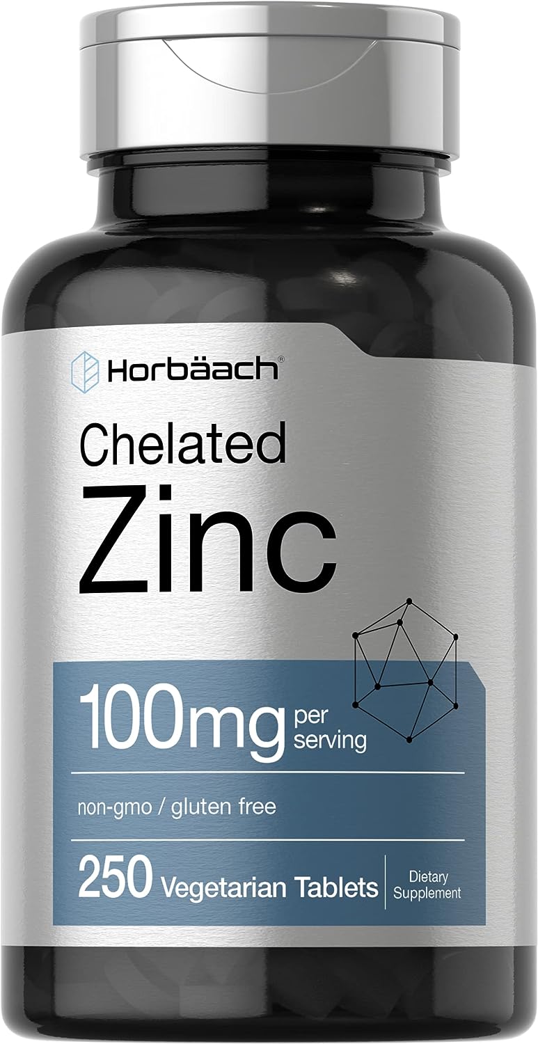 Chelated Zinc Supplement 100mg | 250 Tablets | High Potency & Superior Absorption by Horbaach