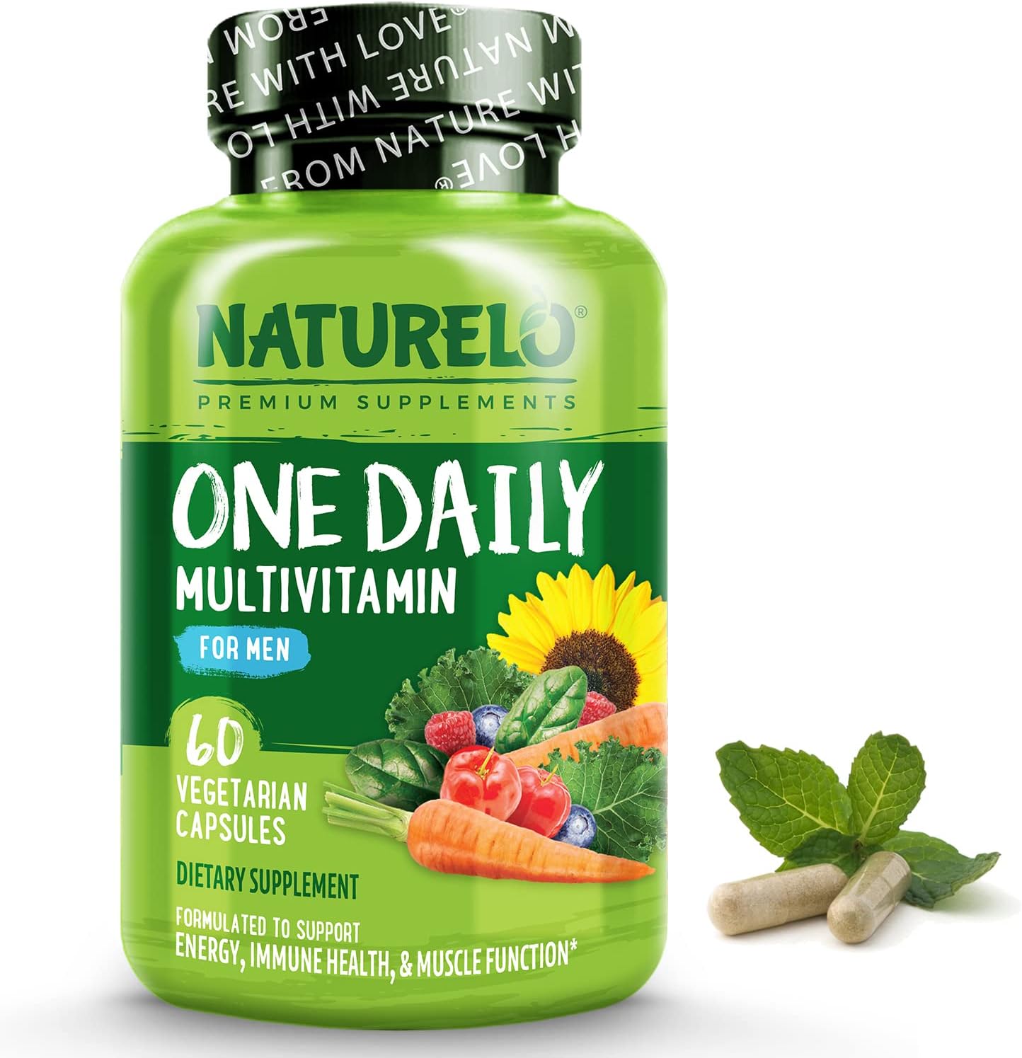 NATURELO One Daily Multivitamin for Men - with Vitamins & Minerals + Organic Whole Foods - Supplement to Boost Energy, General Health