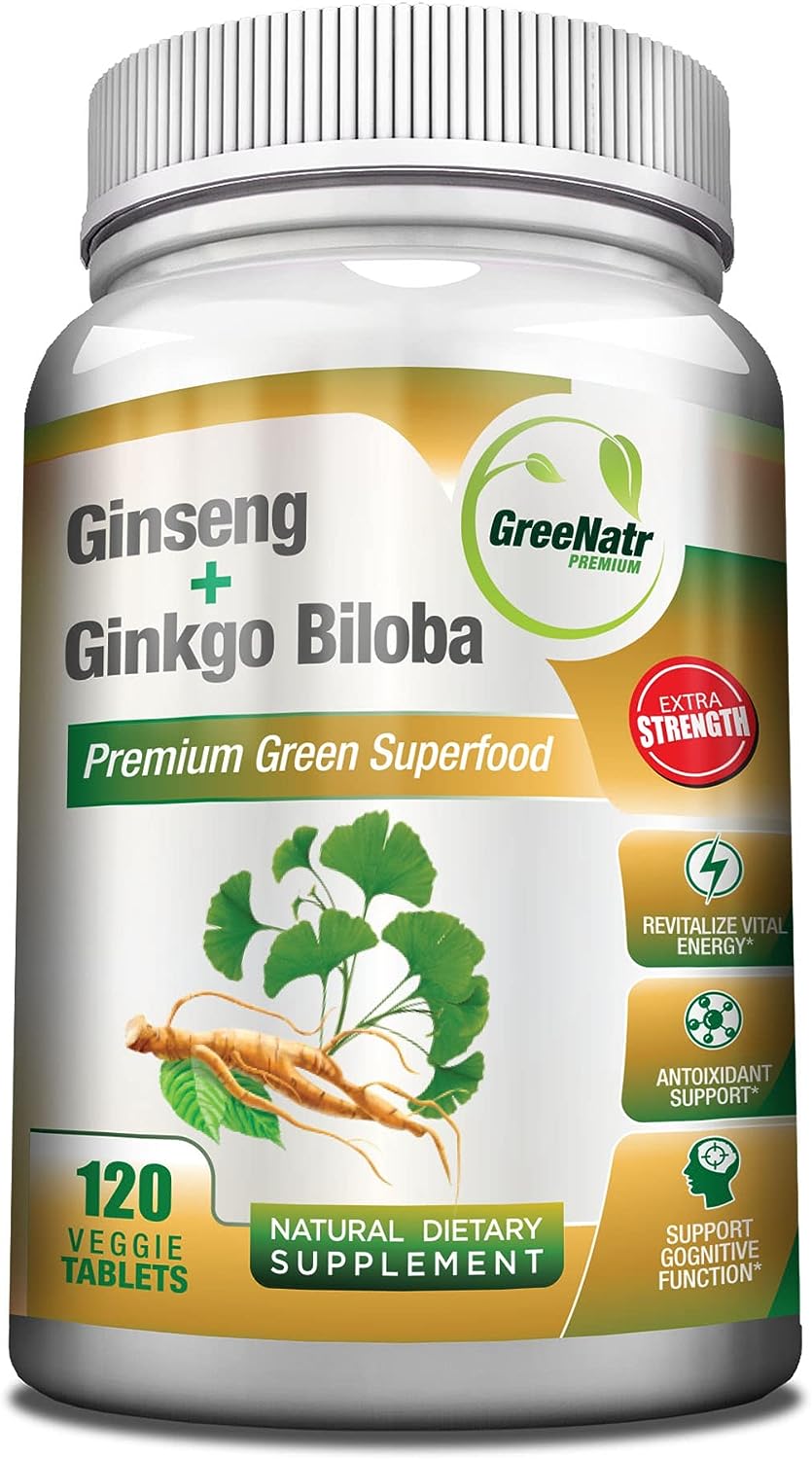 Panax Ginseng + Ginkgo Biloba Tablets - Premium - Traditional Energy Booster and Brain Sharpener