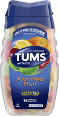 TUMS Extra Strength Antacid Tablets for Chewable Heartburn Relief and Acid Indigestion Relief, Assorted Fruit Flavors - 96 Count